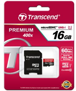 Thẻ nhớ microSD 16 GB Transcend's microSDHC Class 10 UHS-I 400x (Premium) kèm adapter