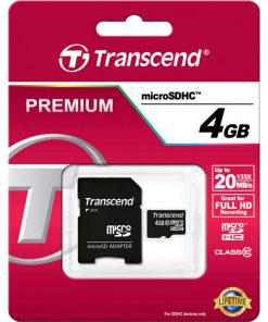 Thẻ nhớ microSD 4 GB Transcend's microSDHC Class 10 (Premium) 133x with adapter