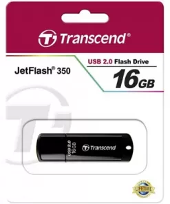 Transcend's JetFlash®350 USB 2.0 Type A connectors Flash Drive 16 GB Đen Black