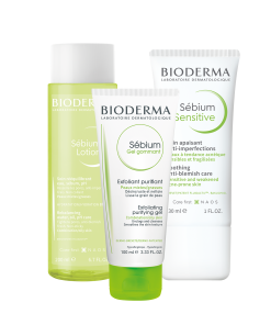 Bộ sản phẩm chăm sóc da dầu mụn Bioderma  (Dung dịch cân bằng da Sébium Tonique 200ml + Gel  tẩy tế bào chết làm mịn da Sébium Gel Gommant 100ml  + Kem dưỡng giảm mụn Sébium Sensitive 30ml)