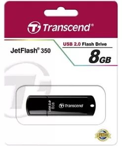 Transcend's JetFlash®350 USB 2.0 Type A connectors Flash Drive 8 GB Đen Black