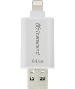 USB OTG 64 GB Mobile Storage for iOS Devices Transcend's JetDrive™ Go 300 Silvers Apple MFi Certified Lightning & USB 3.1 Gen 1 Type A connectors flash drive